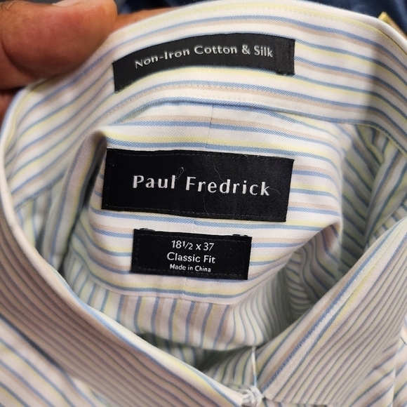 Paul Frederick Striped Men Long Sleeve Button Down Shirt Size 18.5 37 - Picture 6 of 9